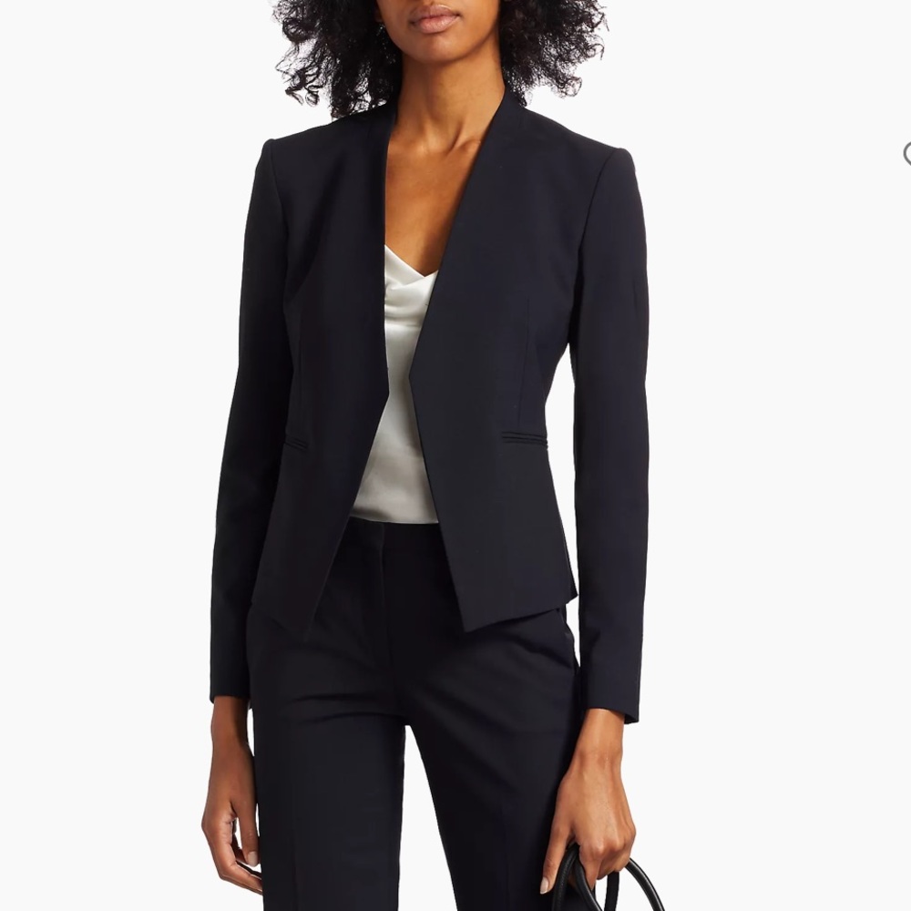 Theory Women’s Lanai Navy Collarless Blazer Linen Size 8